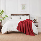 Douceur Christmas Red Throw Blanket for Bed, Soft Chunky Cable Knit Throw Blanket, Classic Fisherman's Rib Stitch Pattern Throw for Living Room,50"X60"