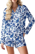 Ekouaer Satin Pajama Set for Women Button Down Pj Set Long Sleeve Top and Shorts 2 Piece Loungewear Summer Soft Sleepwear