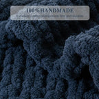 Bunnikins & Clover Navy Blue Throw Blanket for Couch, Chunky Knit Navy Throw Blanket for Home Decor, Handmade Chenille Cable Knit Throw, 50"x60"