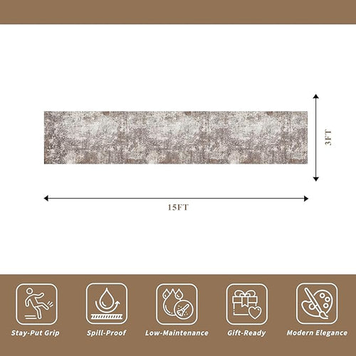 3x15 Ft Long Hallway Runner Rug – Non-Slip Washable Wide Kitchen Runner | Modern Abstract Floor Carpet for Indoor Entryway, Bedroom, Living Room (Brown Beige,3x15)