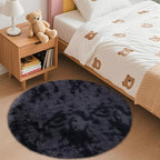 OLANLY Deep Grey Tie-dye Round Rugs for Bedroom - Machine Washable, 3x3 Feet Circle Area Rugs for Living Room, Soft and Fluffy Shaggy Carpet for Teen Girls and Boys, Dorms, Home Decor Aesthetic