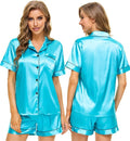 SWOMOG Womens Silk Satin Pajamas Set Short Sleeve Sleepwear Button Down Top and Shorts Loungewear 2 Piece Pjs Set XS-3XL