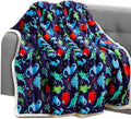Elegant Comfort Throw Blanket, Reversible Sherpa Flannel, Ultra-Soft, Fuzzy, Cozy and Plush- All Season Lightweight Decorative Throw, 50 x 60 inches, Navy Dino Sherpa Throw