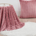 Striped Throw Blanket and Pillow Covers Set (No Inserts) for Couch and Bed, Plush Warm Lightweight Fuzzy Faux Fur Blanket for All Seasons (60" x 80", Dusty Rose)