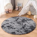 duduta Grey Round Rug for Kids Nursery Playroom, 4x4 ft Tie Dye Gray Fluffy Shag Rugs for Bedroom Classroom Dorm Decor, Washable Non Slip