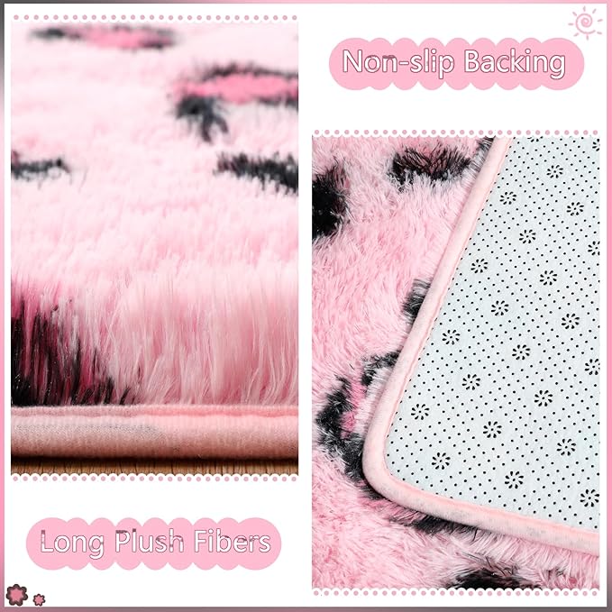HOMORE Leopard Print Rugs, 5x8 Pink Leopard Rug for Girls Bedroom, Soft Cheetah Print Rugs for Living Room Western Decor, Modern Indoor Fluffy Area Rug for Kids Nursery Dorm Decor