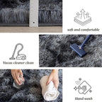 4x6 Area Rugs for Living Room Bedroom, Soft Fluffy Shaggy Bedside Rug, Indoor Floor Carpet for Kids Playroom, Dorms, Nursery Rooms, Home Decor (Tie-Dyed Dark Grey 4'x6')