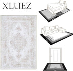XLUEZ Area Rug 9x12 Living Room Rug, Machine Washable Vintage Distressed Medallion Rug Non-Slip Soft Low Pile Large Indoor Rugs for Bedroom Kitchen Dining Room Office(Beige,9'x12')