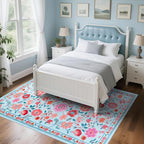 CRYPTOLITE Living Room Rug 6x9 Rug, Machine Washable Area Rug Non Slip Low Pile Floral Rug for Living Room, Bedroom, Farmhouse, Dining Room, Kids Playroom, Blue
