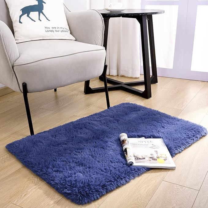 Noahas Door Mat Indoor Entrance,2x3 Shaggy Navy Blue Black Area Rugs for Entryway,Non-Slip Fluffy Entry Bedroom Rug,Soft Plush Bedside Throw Kids Carpet