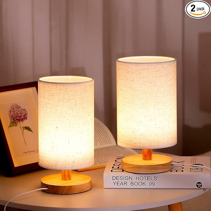 WSYEAR White Modern Bedside Lamp Set of 2 for Bedroom Decor Farmhouse Table Lamp for Living Room Office Dorm