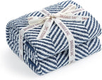 Snuggle Sac Herringbone Throw Blanket for Couch, Reversible Super Soft Warm Chervon Blankets, Cozy Knit Fuzzy Plush Lightweight Stripe Throws for Sofa, Bed, Camping, Navy, 50x60 inches