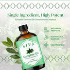Siva Camphor Essential Oil - 4 Fl Oz – 100% Natural Camphor Oil - for Diffuser, Face, Skin Care, Aromatherapy, Hair Care, Scalp and Body Massage - with Dropper
