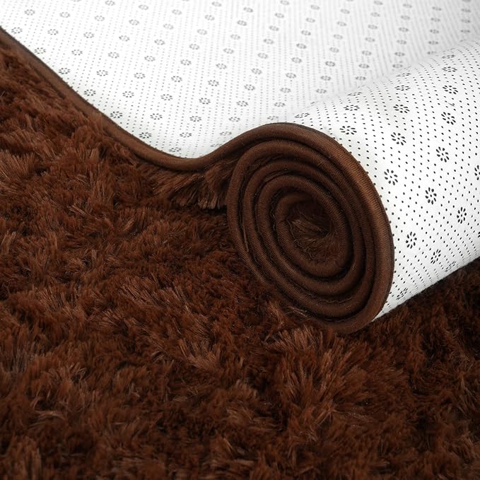 ISEAU 5x8 Area Rug for Living Room, Brown Rugs for Bedroom, Kitchen, Soft Shaggy Carpets, Fluffy and Machine Washable Mats, Under Bed, On Nursery Floors Mat, Boys, Girls Room Carpet Decor
