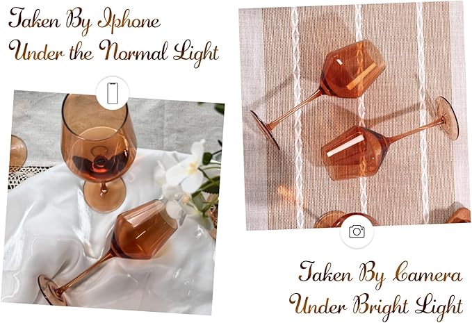 Brown Wine Glasses Set 6-16oz Long Stem-African American Wine Glasses - Hand Blown Amber Stemware for Wedding,Birthday Party and Home Party