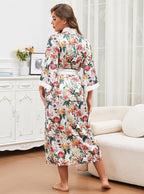 Hellomamma Womens Satin Silk Robe: Lightweight 3/4 Sleeve Comfy Floral Print Kimono Sleepwear for Bride Wedding Party Gift