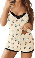 Ekouaer Womens Pajama Sets 2 Piece Lingerie Sleepwear Cute Cami Shorts Pjs Set Soft V Neck Lace Trim Nightwear