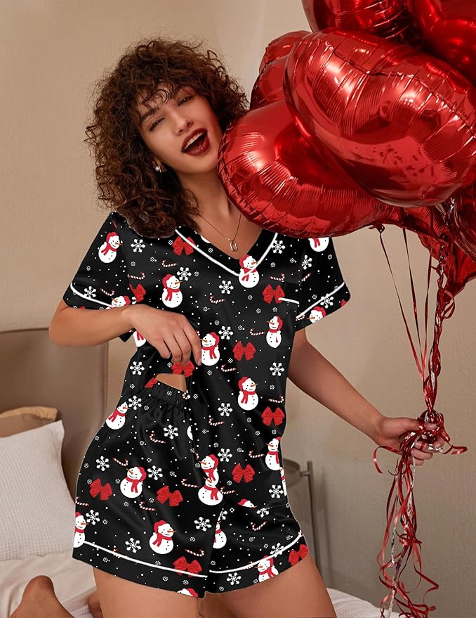 Ekouaer Silk Pajama for Women Short Sleeve Satin Pj Set Two Piece Soft Sleepwear Loungewear, S-XXL