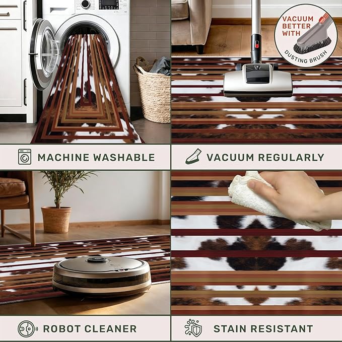 Country Farmhouse Faux Cowhide Rug, 3x12ft,Aztec Decor Western Rugs for Living Room,Southwestern Native American Tribal Washable Runner Rug,for Bedroom, Indoor Entrance, Kitchen Carpet