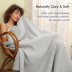 PHF Ultra Soft Waffle Weave Blanket King Size 104"x 90"- Washed Lightweight Breathable Cozy Woven Blanket for Bed - Aesthetic Decor for Couch Bedding Sofa Home Car - Light Grey