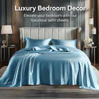 BEDELITE California King Sheets Set, Luxury Soft Airy Blue Satin Sheets for Hair and Skin, Similar to Silk Bed Sheets Set 4 Pieces with 1 Deep Pocket Fitted Sheet, 1 Flat Sheet, and 2 Pillowcases