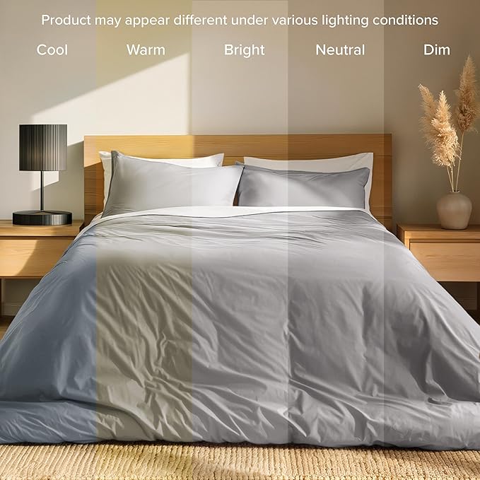 Bare Home 100% Organic Cotton King Duvet Cover Set - Crisp Percale Weave - Lightweight & Breathable - Cooling Duvet Cover Set (King, Light Grey)