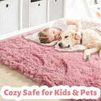 Amdrebio Blush Pink Area Rugs for Girls Bedroom, Furry Fluffy Cute Small Rug 3x5 for Kids Room Playroom, Fuzzy Shaggy Fur Plush Carpet for Nursery Dorm Classroom, Shag Kawaii Dusty Rose Mauve Rugs