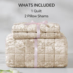 BEDELITE Velvet Quilt Set Queen Size - Luxury Velvet Comforter Bedding Set 3 Pieces, Lightweight Soft Cozy Shiny Urban Taupe Oversized Bedspread Coverlet for All Seasons with 2 Pillow Shams