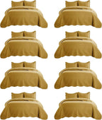 IR Imperial Rooms 8 Pack Quilt King Size Bedding (106" x 96") - Bulk Wholesale for Hotels, Guest Bedroom & Airbnbs - Lightweight Microfiber Reversible Embossed Quilts Bedspread (Ochre)
