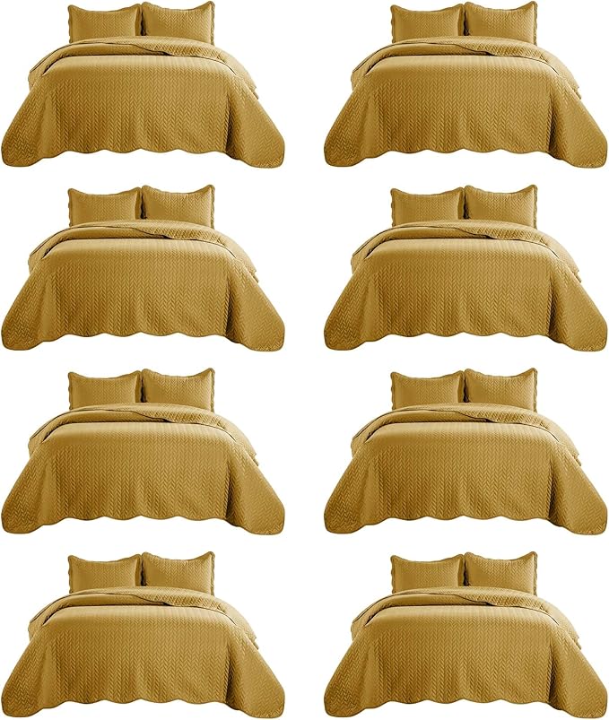 IR Imperial Rooms 8 Pack Quilt King Size Bedding (106" x 96") - Bulk Wholesale for Hotels, Guest Bedroom & Airbnbs - Lightweight Microfiber Reversible Embossed Quilts Bedspread (Ochre)
