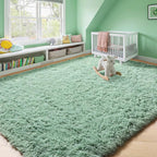 Amdrebio Sage Green Area Rugs for Living Room Bedroom Aesthetic, Fluffy Furry Rug 6x9 for Nursery, Teen Boys, Baby Kids Room Decor, Cute Shaggy Carpet for Playroom Dorm, Fuzzy Plush Light Mint Rug