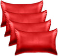 Elegant Comfort 4-Pack Cooling Viscose Satin Pillowcase Set with Hidden Zipper Closure, Silky Smooth for Best Hair and Skin Care-Beautiful Gift Box-4-Piece Satin Pillowcase Set, Standard/Queen, Red