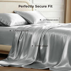 Bedsure Satin Sheets King Size - 4 Piece Silky Bedsheets with 15 Inches Deep Pocket Fitted Bedsheet,1 Flat Sheet, 2 Satin Pillowcases, Good for Hair & Skin (King, Silver Grey)