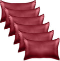 Elegant Comfort 6-Pack Cooling Viscose Satin Pillowcase Set with Hidden Zipper Closure, Silky Smooth for Hair and Skin Care-Beautiful Gift Box-6-Piece Satin Pillowcase Set, Standard/Queen, Burgundy