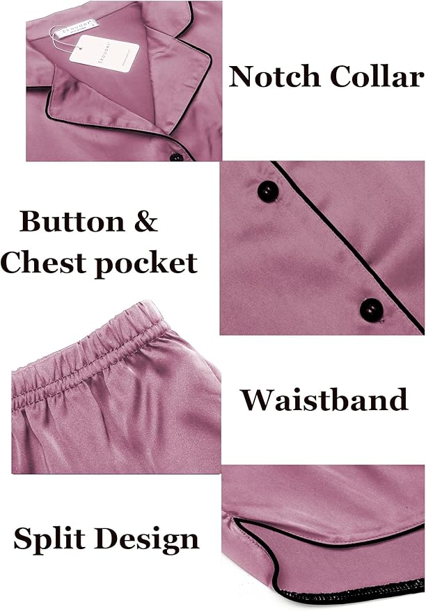 Ekouaer Womens Silk Satin Pajamas Set Short Sleeve Sleepwear Button Down Loungewear 2 Piece Pjs Shorts Set S-5X Plus Size