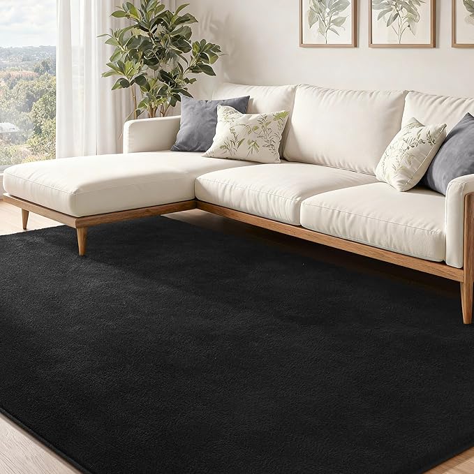 Keeko 7x10 Area Rugs for Living Room, Soft Modern Bedroom Large Rugs Indoor Non Slip Fluffy Rug Minimalist Low Pile Carpet Washable Rug for Kids Boys Girls Dorm Classroom Nursery Home Decor Black