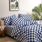 CLOTHKNOW Blue White Plaid Twin/Twin XL Comforter Set Grid Bedding Comforter Sets Royal Blue White Bed Comforter Blue Bedding Sets Soft