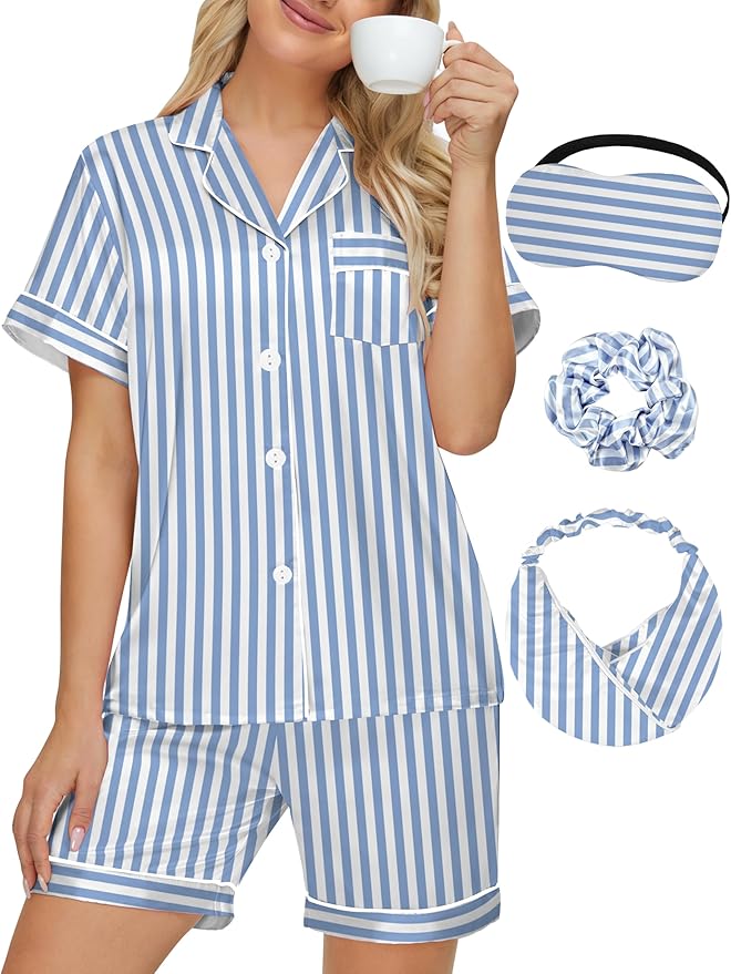 DOLOS Silk Satin Pajama Set for Women Short/Long Sleeve 2-Piece Silky Pajamas for Women Button Down Pjs Sleepwear Loungewear