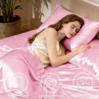 Love's cabin Twin Satin Sheets Sets - 3 Piece Pink Silky Bed Sheets with Deep Pockets, Luxury Silk Feel Satin Twin Size Sheet Set Bedding Set (1 Flat Sheet,1 Fitted Sheet,1 Pillow case)