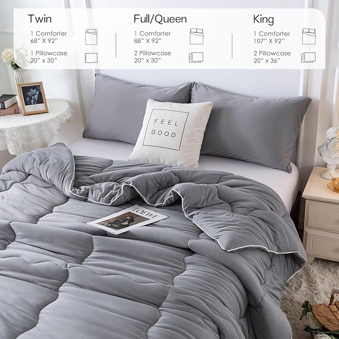 COTTEBED Softness Twin Comforter Sets for Teen Boy Girl Kid College Dorm, Jersey Knit T-Shirt Feel Lightweight Cozy Comfy Quilt Bed Blanket Comforter & Pillowsham All Season Use,Twin/Twin XL Dark Gray