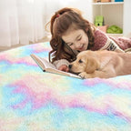OLANLY Area Rugs for Living Room Bedroom, Machine Washable 2x3 Feet Soft Fluffy Shaggy Bedside Rug, Indoor Floor Carpet for Kids Girls and Boys, Dorms, Nursery Room, Home Decor Aesthetic, Rainbow