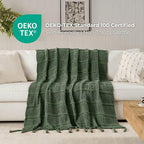 Boho Knitted Chenille Blanket with Tassels - Lightweight & Soft All-Season Throw - 3D Classic Pattern for Living Room Bedroom Couch, Imperial Green, Throw 50"x60"