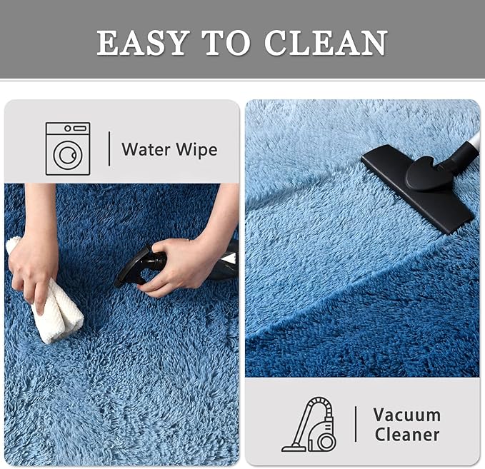 Navy Blue Area Rugs for Bedroom Living Room, 2x6 Feet Fluffy Bedside Rugs, Cute Carpet Rug for Kids Room Nursery, Furry Gradient Rugs for Girls Boys Dorm Room Home Decor