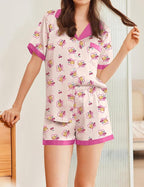 Ekouaer Womens Silk Satin Pajamas Set Animals Print Pjs Button Down Short Sleeve Lounge Set 2 Piece Sleepwear