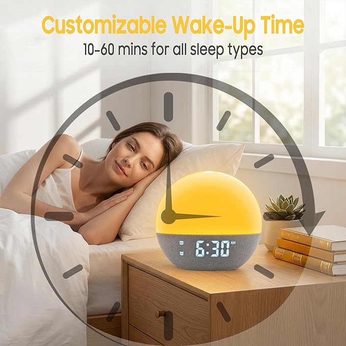 Sunrise Alarm Clock & White Noise Machine, Effective Alarm Clocks for Deep Sleepers, Bluetooth Speaker Wake Up Light, Sunset Simulation, 30 Soothing Sounds, FM Radio, USB Phone Charging Port