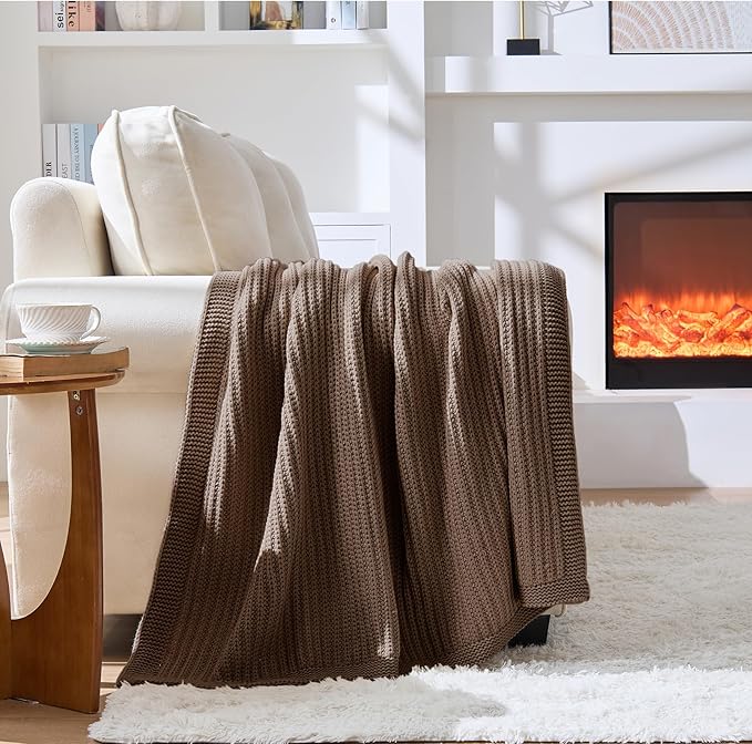 Dark Brown Chunky Knit Throw Blanket 50"x60" - Soft Cozy Thick Knitted Blanket for Couch Sofa Bed, Cute Fall Decorative Throw for Living Room