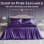 SLEEP SANCTUARY Satin Sheets Queen Size – 4 Piece Luxury Silky Bed Set, Softer Than Silk, 15" Deep Pocket, Cooling & Wrinkle-Free, Moisture-Wicking & Breathable for Hair & Skin (Purple)