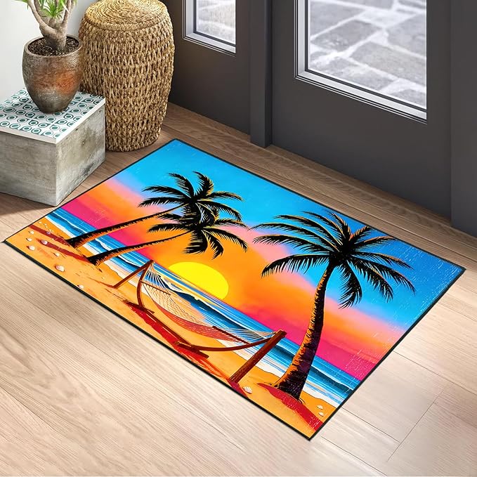 Coconut Palm Sunset Area Rug 2x3 ft Entry Rug Washable Boho Rugs Non Slip Low Pile Floral Door Mat Small Carpet for Bedroom, Bedside, Kids Room, Office, Dining Room