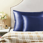 BEDELITE Satin Pillowcase for Hair and Skin, Super Soft and Cooling Similar to Silk Pillow Cases 2 Pack with Envelope Closure, Gift for Women Men(20"x26" Standard Size, Navy)