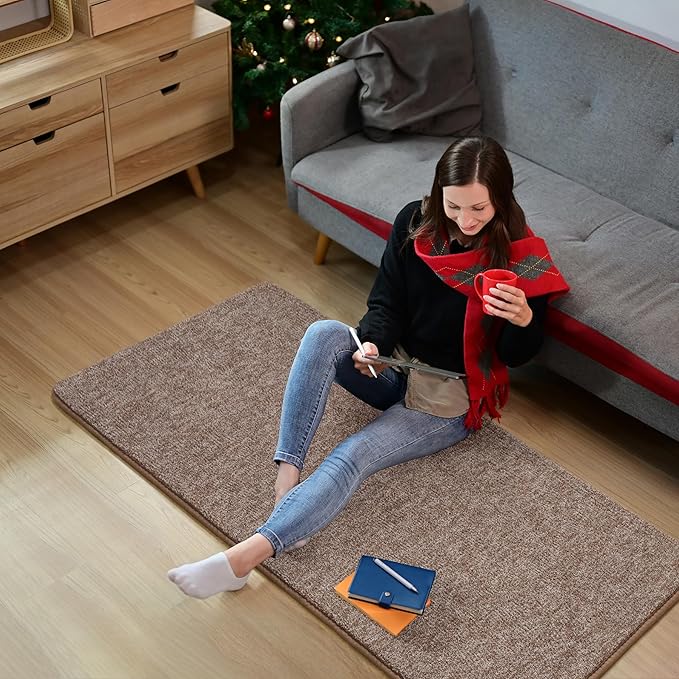 Keeko Soft 2x4 Small Runner Rug Brown, Bedside Rugs for Bedroom Indoor Runner Hallway Carpets Non Slip Living Room Area Throw Rugs Memory Foam Laundry Room Rug for Teen Kids Boys Dorm Room Decor